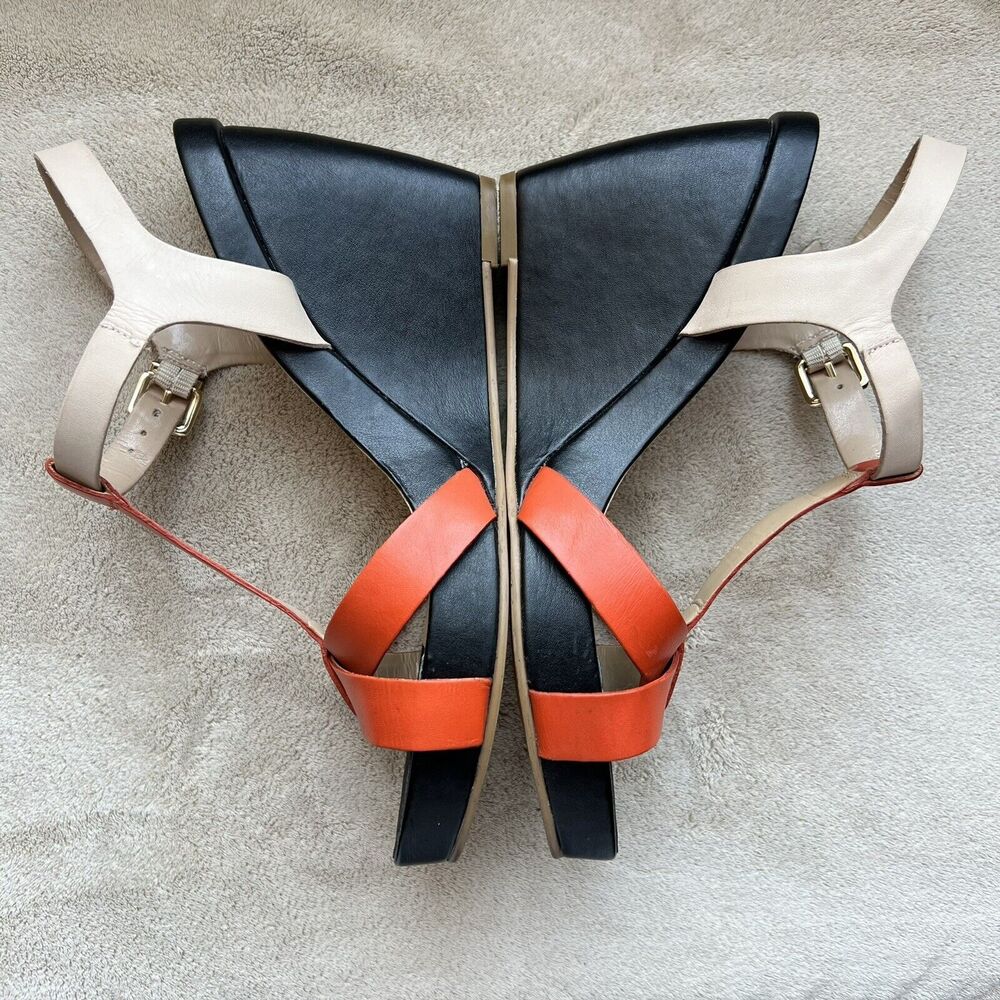Dune London Gangster Orange Black‎ Tan Leather Wedge Sandal Shoes EU 40 US 10 - Picture 7 of 16